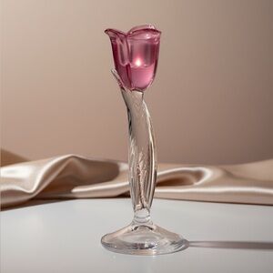 Mikasa Pink Crystal Candle Holder Vintage Glass Home Decor Romantic Cottagecore